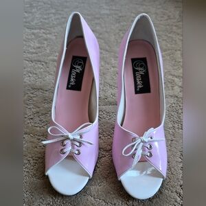 Pleaser Pink and White Lace-Up Heels